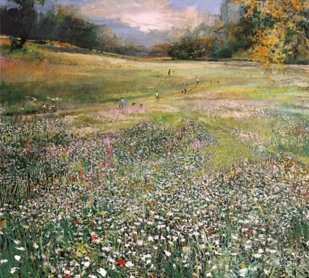 Dog walking in Autumn, Hampstead Heath fields